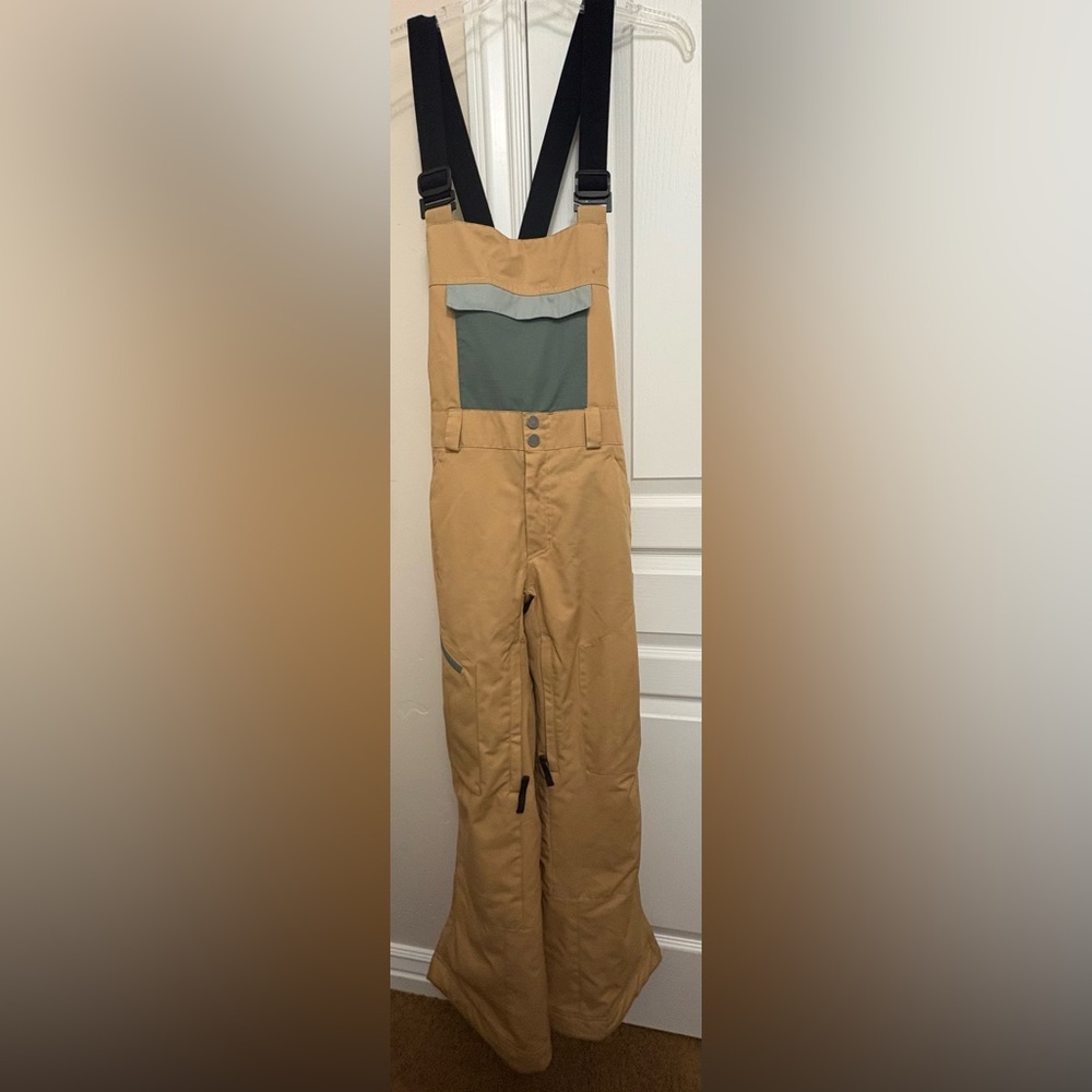 Obermeyer Teen XL Tan and Gray Ski/Snowboard Bibs